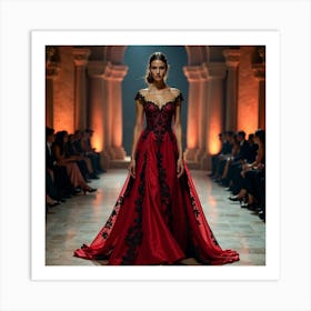 Red And Black Wedding Dress Art Print