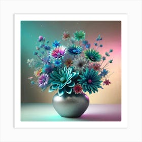 Bouquet Of Teal Flowers Art Print