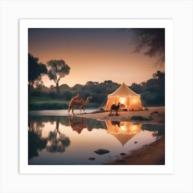 Camels And Tent Art Print