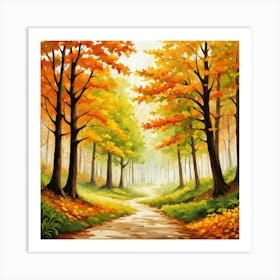 Forest In Autumn In Minimalist Style Square Composition 109 Art Print