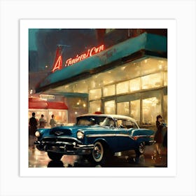 Classic Car At Night Art Print