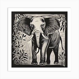 Elephant In The Jungle Linocut Art Print