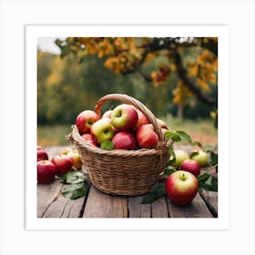 Basket Of Apples On A Wooden Table Art Print