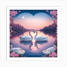 Swans In Love Art Print