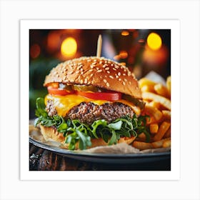 Hamburger And Fries Art Print