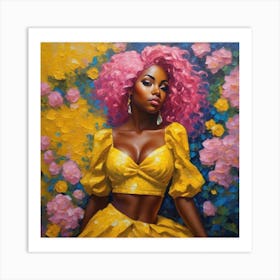 Black Woman With Pink Hair Art Print