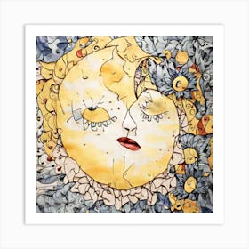 Sun and Moon Hiding Art Print Art Print