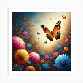 Butterfly And Flowers Art Print