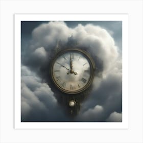 Clock in the clouds Art Print