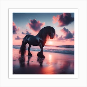 Horse On The Beach At Sunset Art Print