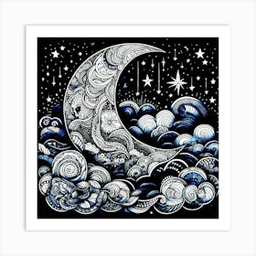 Moon And Stars 14 Art Print