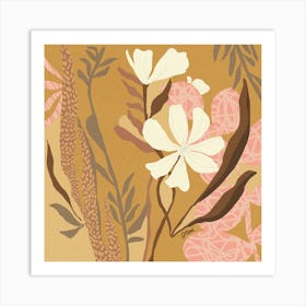 Abstract Flowers Tan Art Print