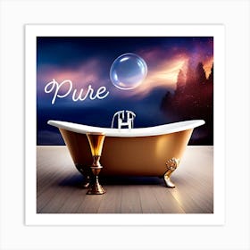 Bathroom sign “pure”, bubble and bathtub Art Print