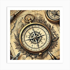 Tattoo Compass 3 Art Print