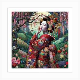 Geisha in the style of collage inspired 4 Art Print