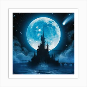 The Blue Moon Light Photo Illustration 3d Ren Art Print