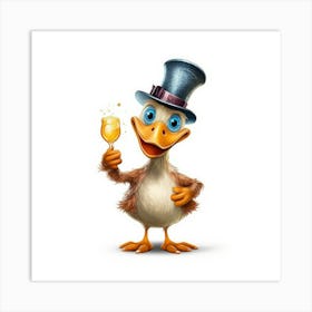 Duck With A Glass Of Champagne Art Print