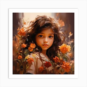 Little Girl With Flowers Art Print