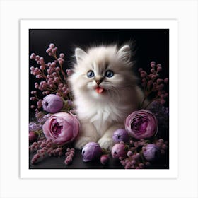 Kitten With Flowers 1 Art Print