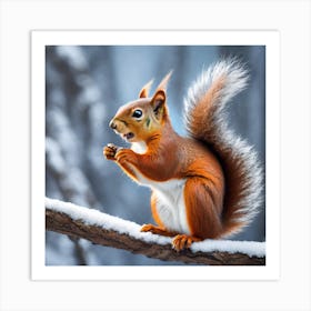 Red Squirrel In The Snow Art Print