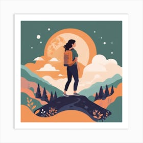 Woman Hiking In The Mountains 1 Art Print