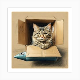 Cat In A Box 25 Art Print