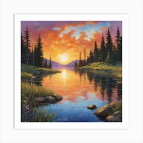 Sunset By The Lake Art Print 1 1 Art Print