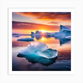 Icebergs At Sunset 38 Art Print