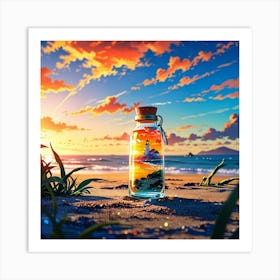 Lighthouse In A Bottle Art Print