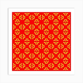 Red Background Yellow Shapes 1 Art Print