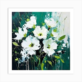 An Abstract Expressionist Interpretation Of A Bouquet Of White Flowers Using Bold Brushstrokes And (1) Art Print