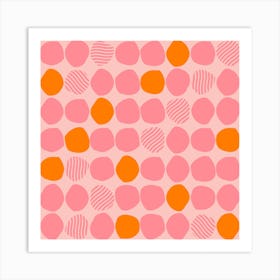 Light Pink And Orange Polka Dot Pattern Square Art Print