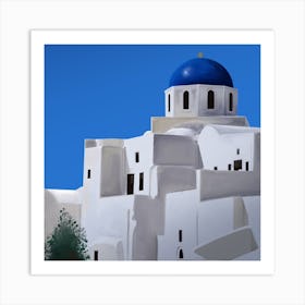 The Blue Dome Church Of Oia Santorini Square Art Print