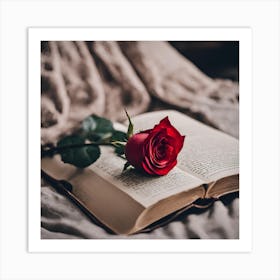 Rose On A Book Art Print