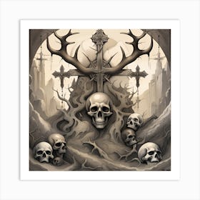 Skulls And Deer 1 Art Print