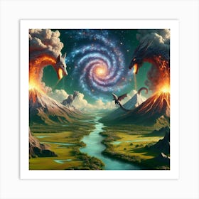 Dragon and Wolf Volcanoes Art Print