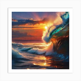 Ocean Wave At Sunset 3 Art Print