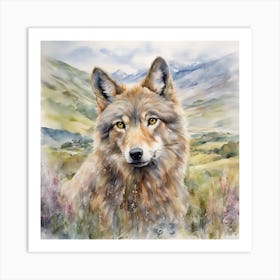 Wolf in Scottish Mountains Listens to the Breeze Art Print