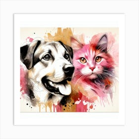 Dog And Cat Painting Art Print