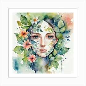 Watercolor Of A Woman With Flowers 5 Art Print