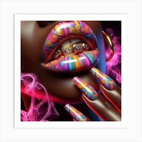 Ebony Woman With Colorful Nails Art Print