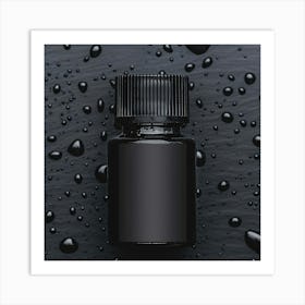 Black Bottle With Drops Of Water Art Print