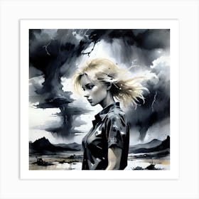 Girl In The Rain Art Print