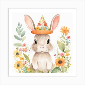 Floral Baby Rabbit Nursery Illustration (5) Art Print