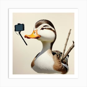 Duck With A Phone Art Print