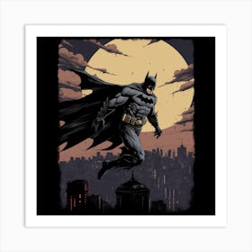 Richardvachtenberg Batman Makes A Daring Leap From The Rooftop Art Print