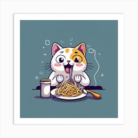 Cat Eating Spaghetti Art Print