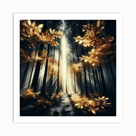 Golden Leaves In The Forest Art Print