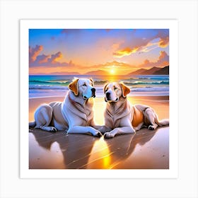 Two Dogs On The Beach Art Print