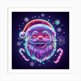 Neon Santa Claus.Generated AI. Wall Art Print Art Print